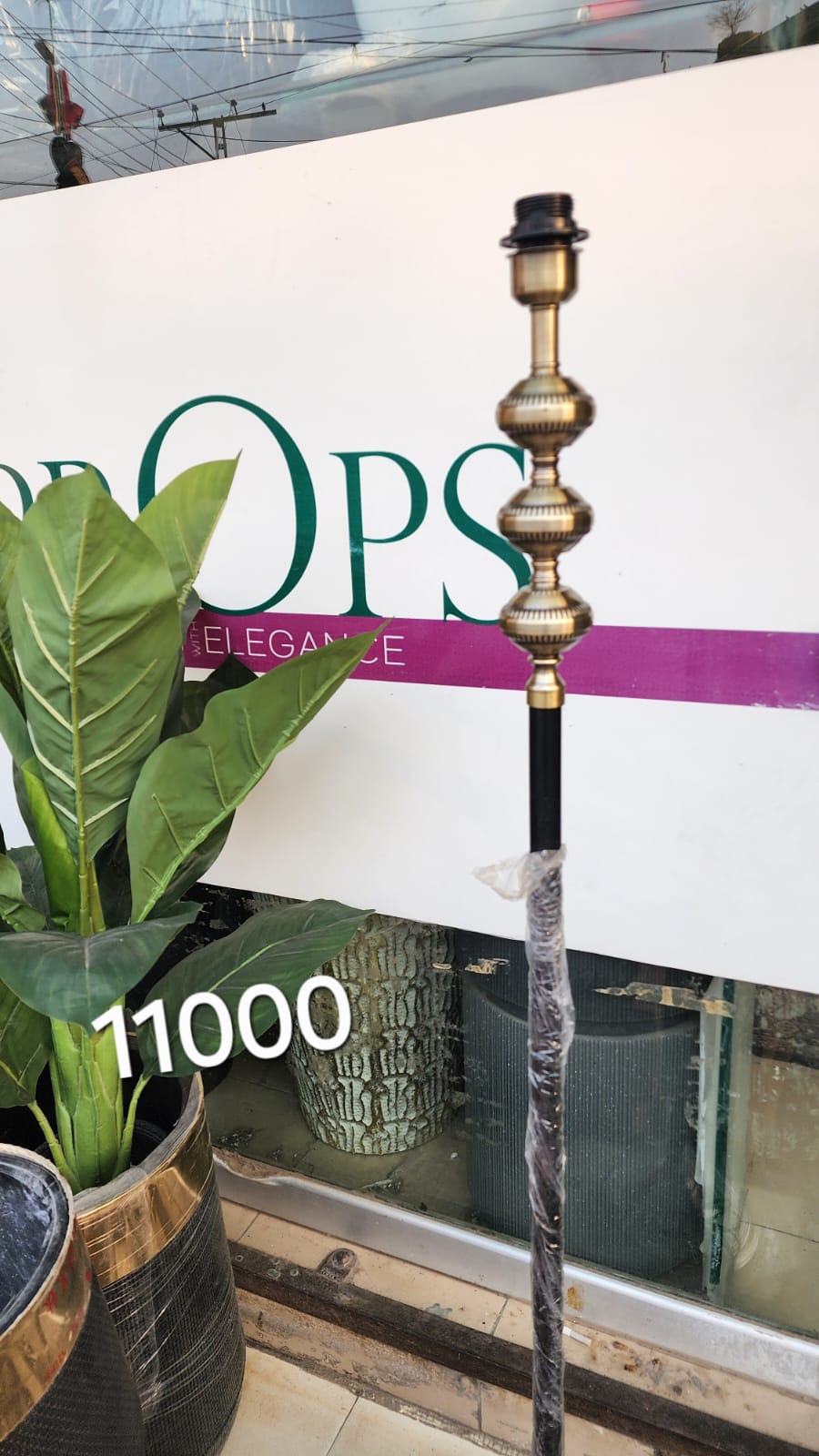 Tall Brass and Black Floor Lamp