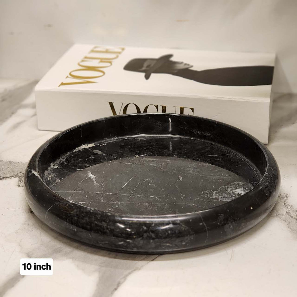 Black Marble Round Decorative Tray