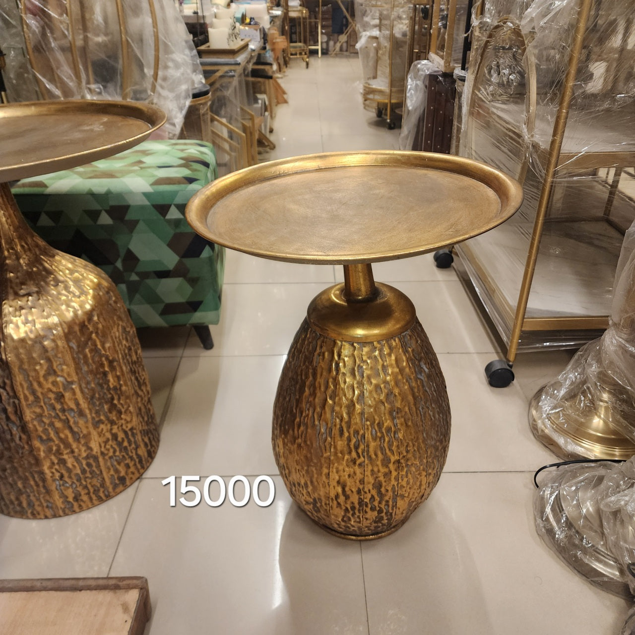 Hammered Gold Pedestal Side Table