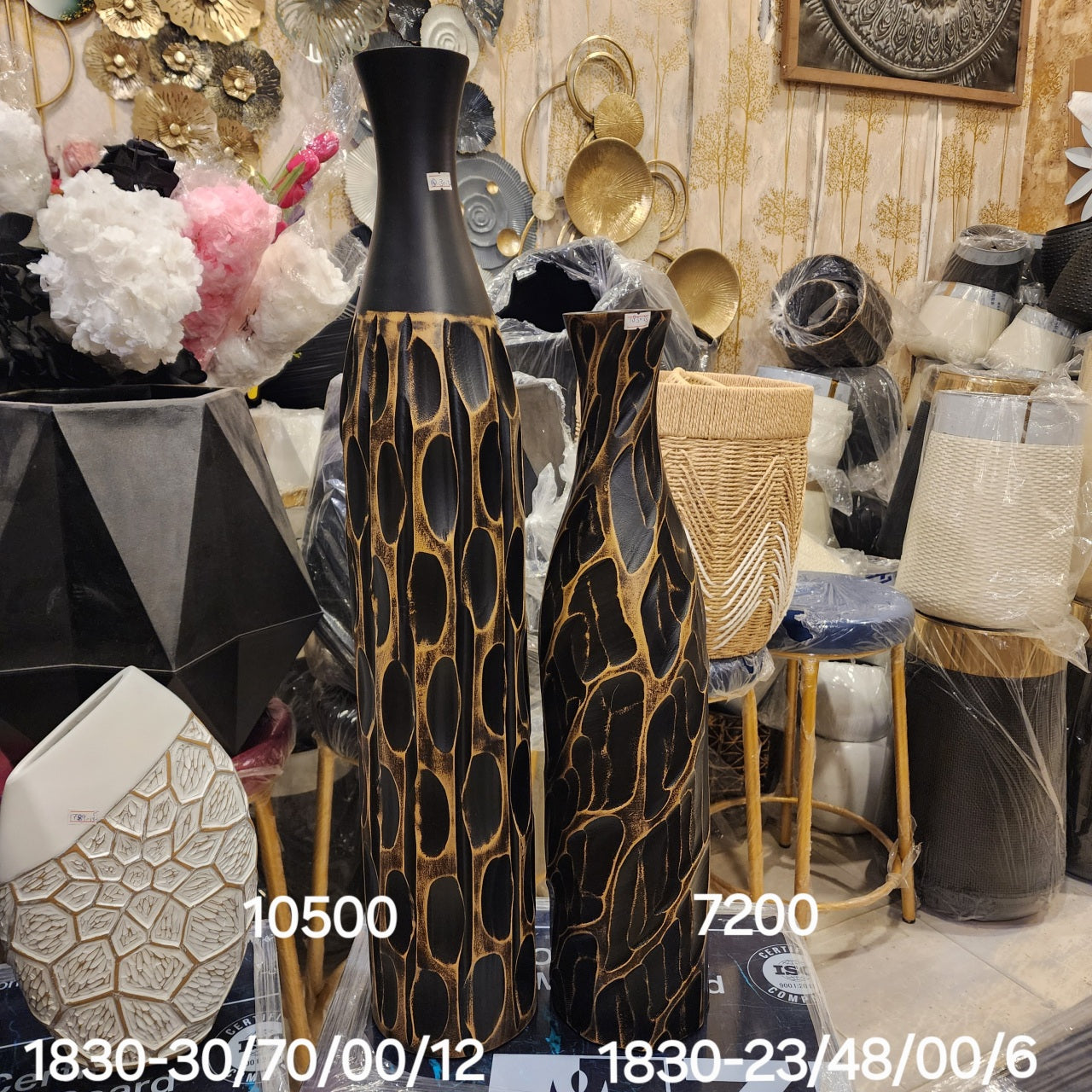 Hand-Carved Floor Vases