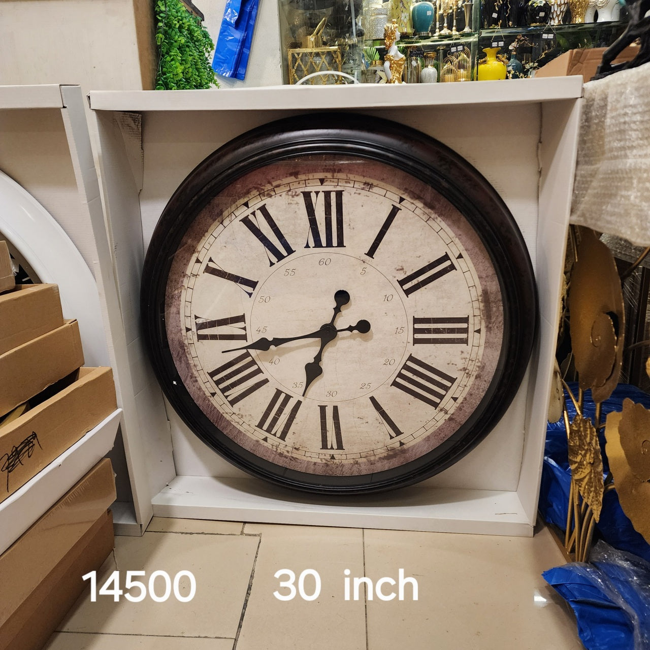 Large Vintage-Style Roman Numeral Wall Clock